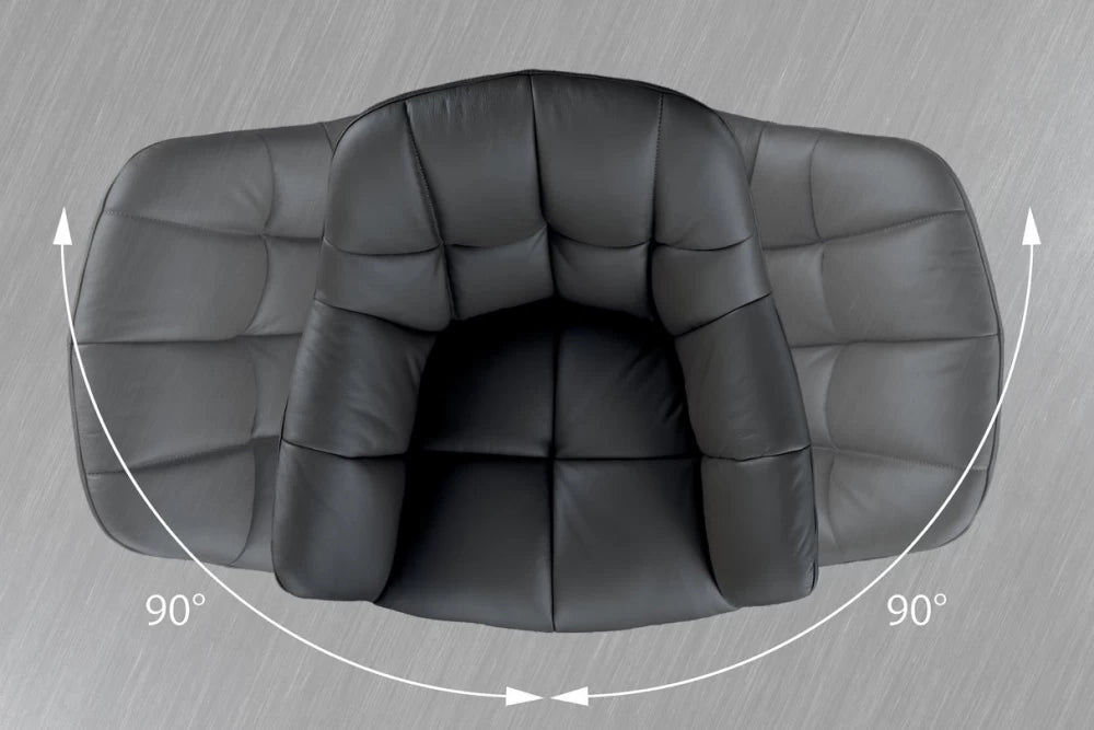 Set 2 scaune rotative cu brate  tapitat cu Piele naturala Negru si picioare din Metal Negru H83xL65xA66cm Papillon
