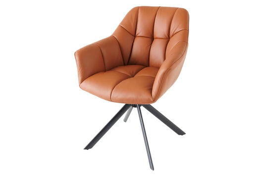 Set 2 scaune rotative cu brate tapitat cu Piele naturala Maro si picioare din Metal Negru H83xL65xA66cm Papillon