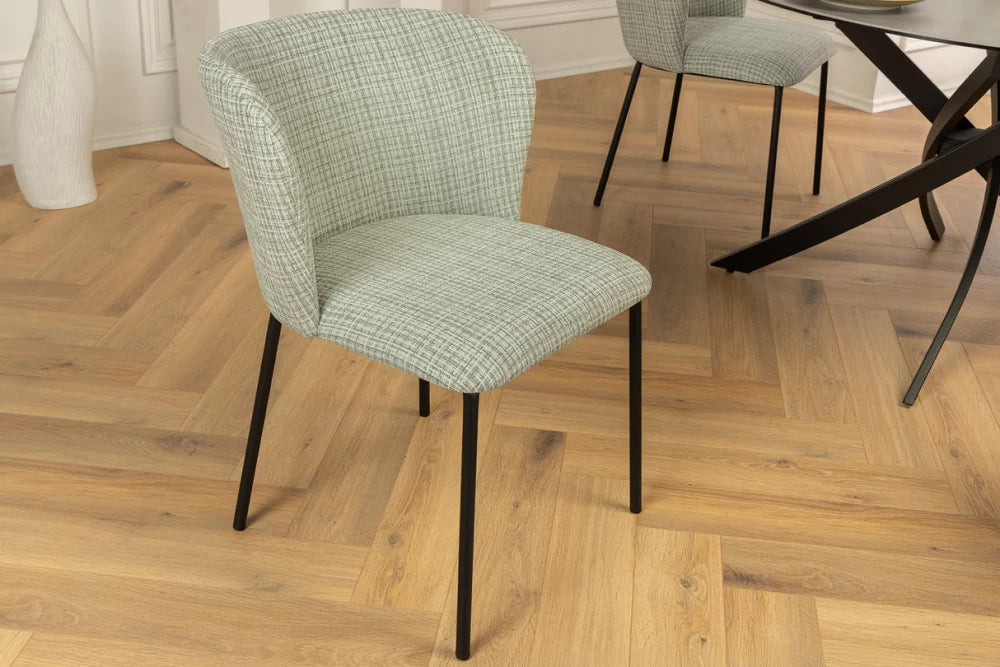 Set 2 scaune tapitat cu Stofa boucle Verde-roz si picioare din Metal Negru H75xL54xA58cm Lyon