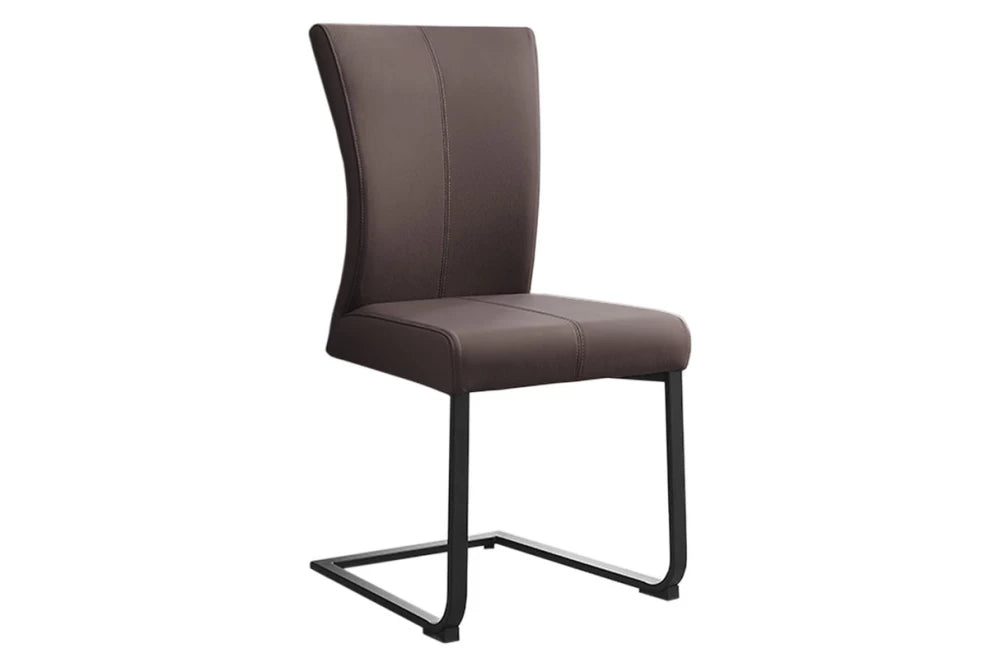Set 2 scaune tapitat cu Piele naturala Maro si picioare din Metal Negru H95xL58xA58cm Samson