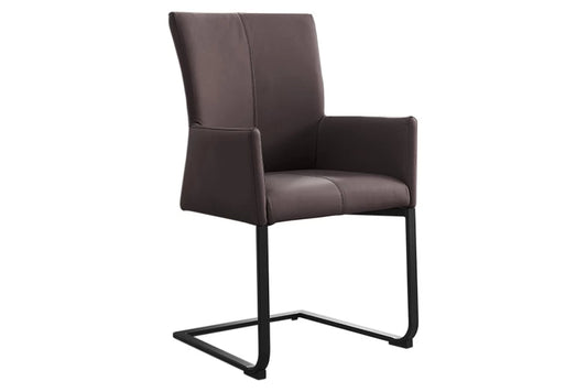 Scaun cu brate tapitat cu Piele naturala Maro si picioare din Metal Negru H95xL58xA58cm Samson