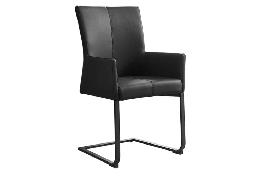 Scaun cu brate tapitat cu Piele naturala Negru si picioare din Metal Negru H95xL58xA58cm Samson