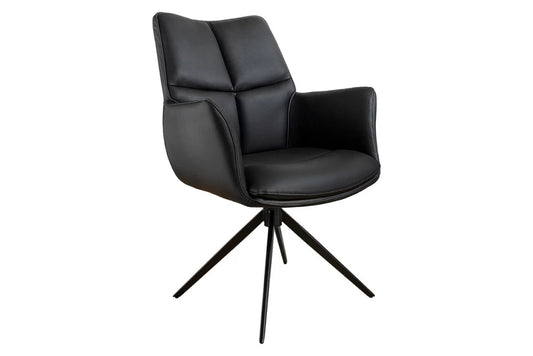 Scaun rotativ cu brate tapitat cu Piele naturala Negru si picioare din Metal Negru H89xL62xA64cm Papillon