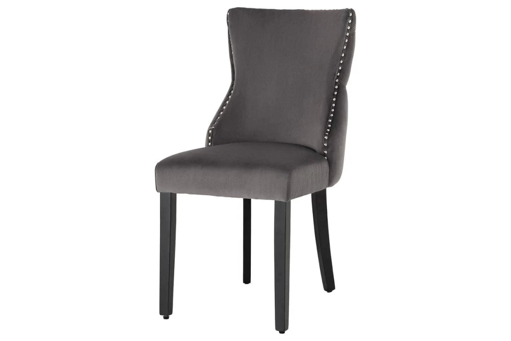 Set 2 scaune tapitat cu Catifea Gri si picioare din Lemn Negru H90xL50xA64cm Castle deluxe