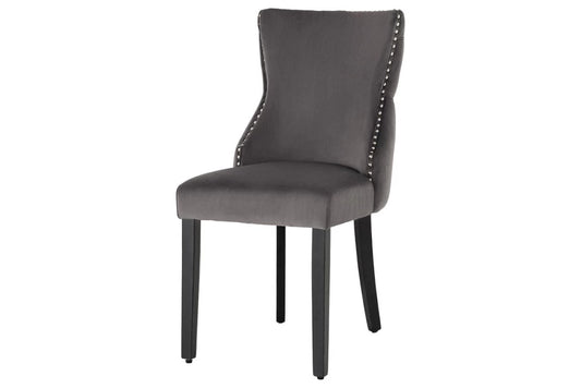 Set 2 scaune tapitat cu Catifea Gri si picioare din Lemn Negru H90xL50xA64cm Castle deluxe