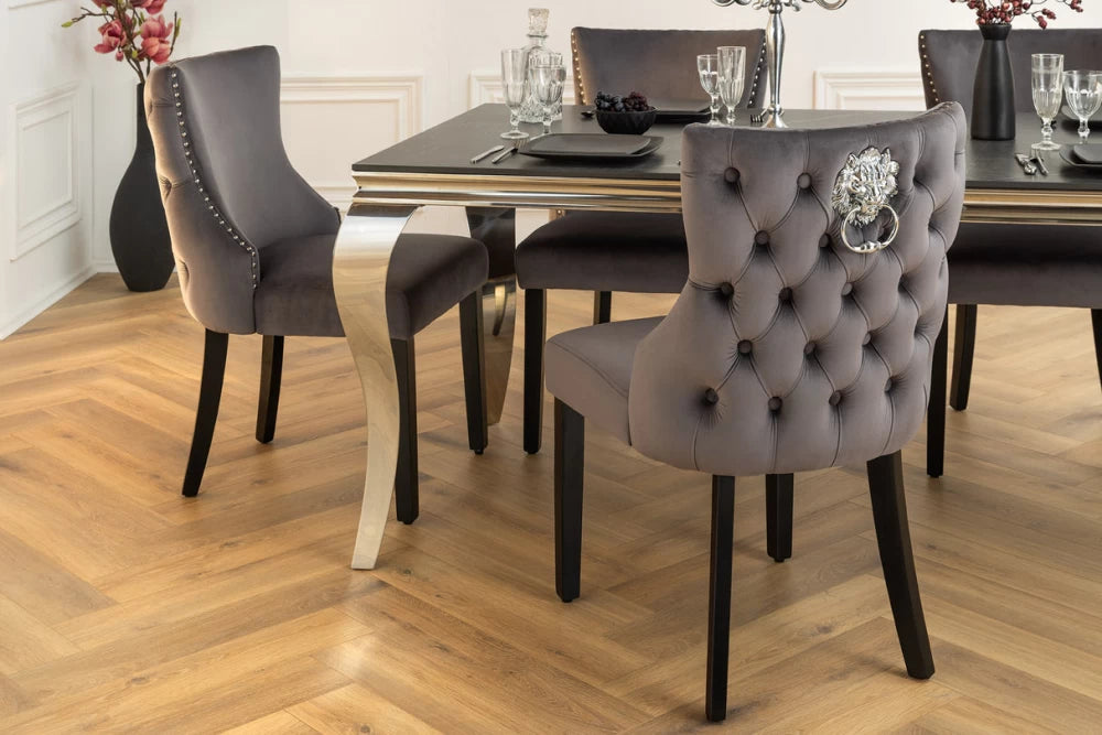 Set 2 scaune tapitat cu Catifea Gri si picioare din Lemn Negru H90xL50xA64cm Castle deluxe