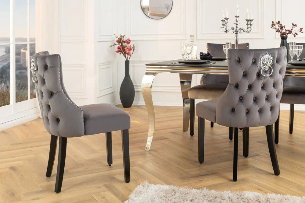 Set 2 scaune tapitat cu Catifea Gri si picioare din Lemn Negru H90xL50xA64cm Castle deluxe