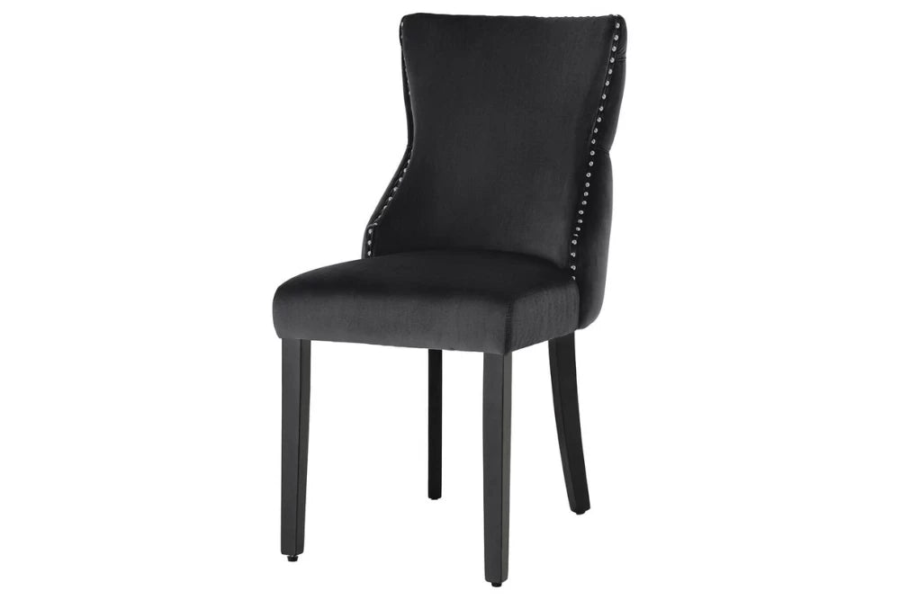 Set 2 scaune tapitat cu Catifea Negru si picioare din Lemn Negru H90xL50xA64cm Castle deluxe