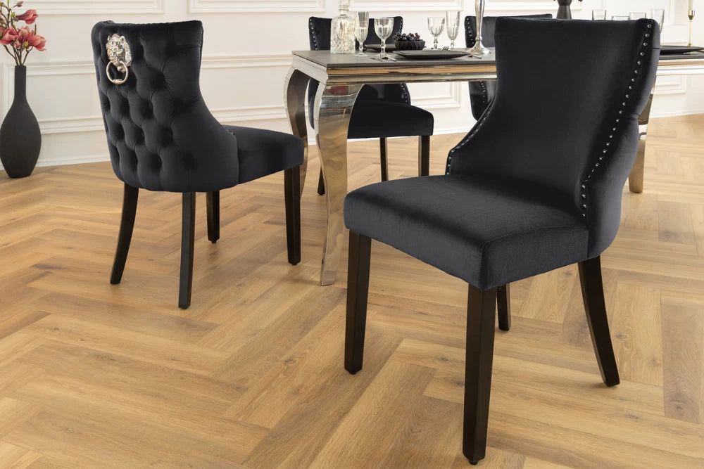 Set 2 scaune tapitat cu Catifea Negru si picioare din Lemn Negru H90xL50xA64cm Castle deluxe