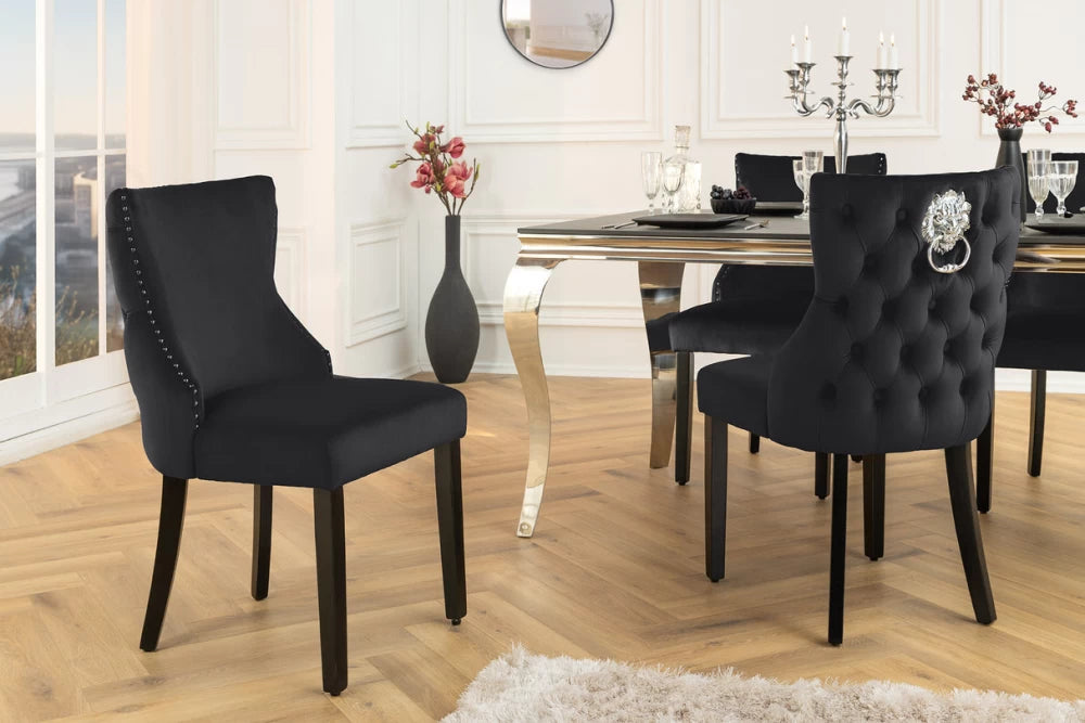 Set 2 scaune tapitat cu Catifea Negru si picioare din Lemn Negru H90xL50xA64cm Castle deluxe