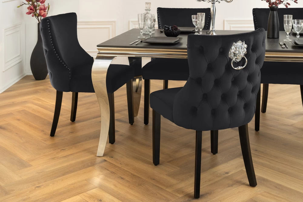 Set 2 scaune tapitat cu Catifea Negru si picioare din Lemn Negru H90xL50xA64cm Castle deluxe