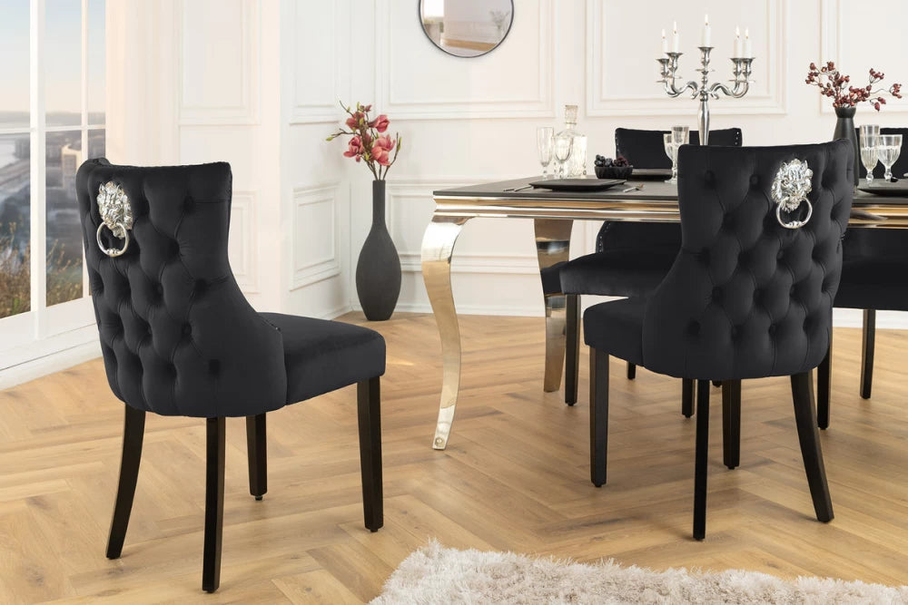 Set 2 scaune tapitat cu Catifea Negru si picioare din Lemn Negru H90xL50xA64cm Castle deluxe