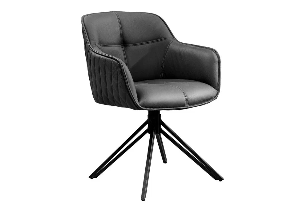 Set 2 scaune rotative cu brate  tapitat cu Piele naturala Negru si picioare din Metal Negru H82xL58xA60cm Euphoria