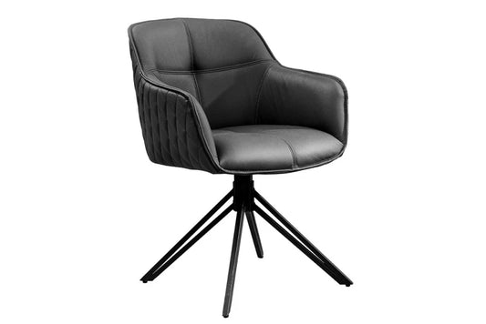 Set 2 scaune rotative cu brate  tapitat cu Piele naturala Negru si picioare din Metal Negru H82xL58xA60cm Euphoria