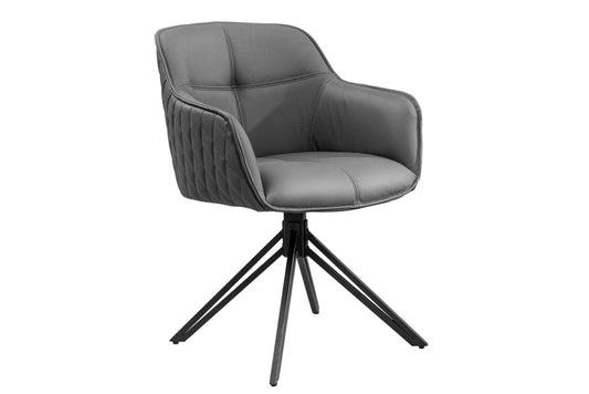 Set 2 scaune rotative cu brate  tapitat cu Piele naturala Gri si picioare din Metal Negru H82xL58xA60cm Euphoria