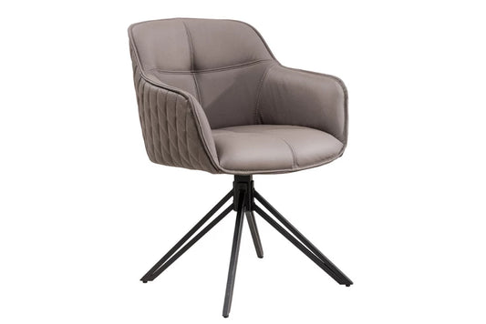 Set 2 scaune rotative cu brate  tapitat cu Piele naturala Maro taupe si picioare din Metal Negru H82xL58xA60cm Euphoria