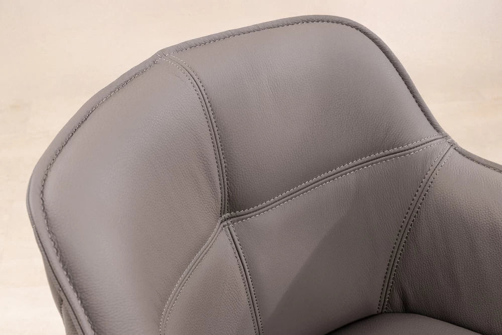 Set 2 scaune rotative cu brate  tapitat cu Piele naturala Maro taupe si picioare din Metal Negru H82xL58xA60cm Euphoria