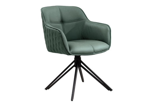 Set 2 scaune rotative cu brate tapitat cu Piele naturala Verde si picioare din Metal Negru H82xL58xA60cm Euphoria