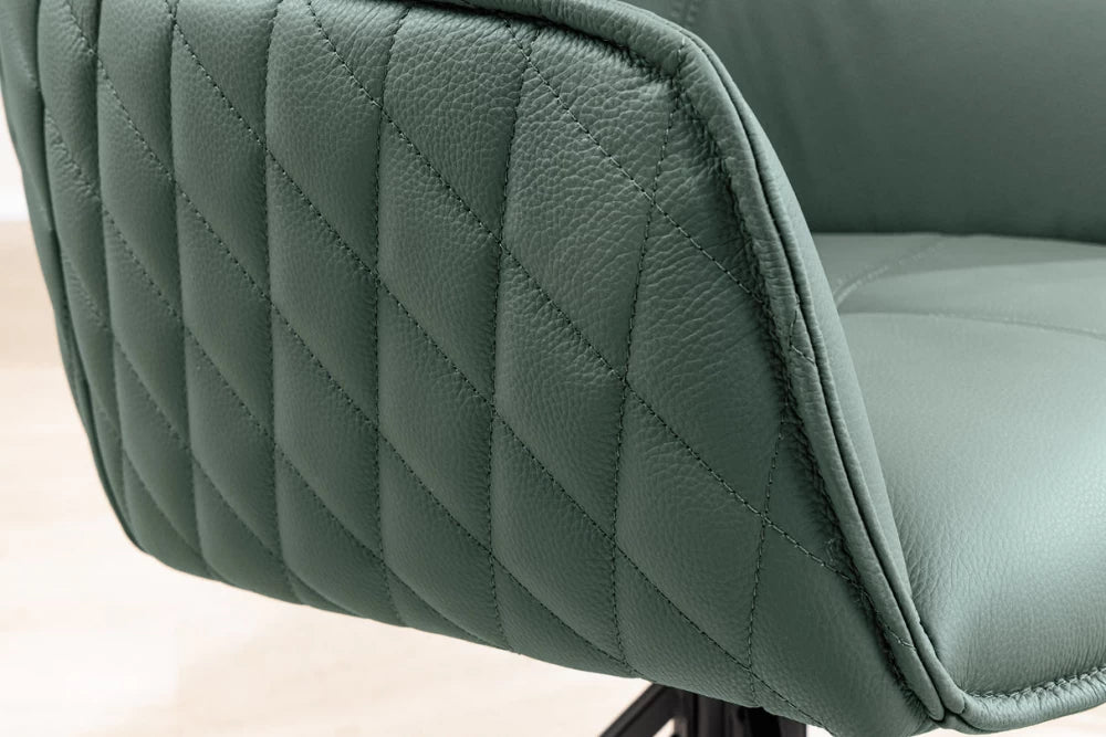 Set 2 scaune rotative cu brate tapitat cu Piele naturala Verde si picioare din Metal Negru H82xL58xA60cm Euphoria