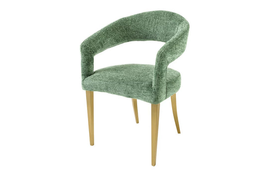 Set 2 scaune cu brate tapitat cu Stofa Verde si picioare din Metal Auriu periat H81xL53xA54cm Boutique