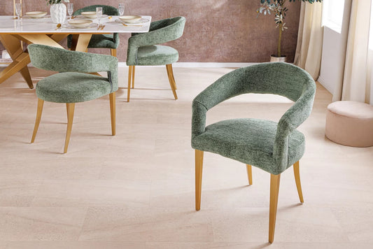 Set 2 scaune cu brate tapitat cu Stofa Verde si picioare din Metal Auriu periat H81xL53xA54cm Boutique