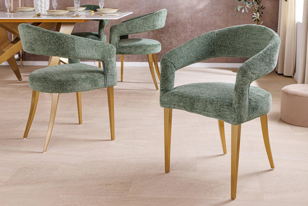 Set 2 scaune cu brate tapitat cu Stofa Verde si picioare din Metal Auriu periat H81xL53xA54cm Boutique