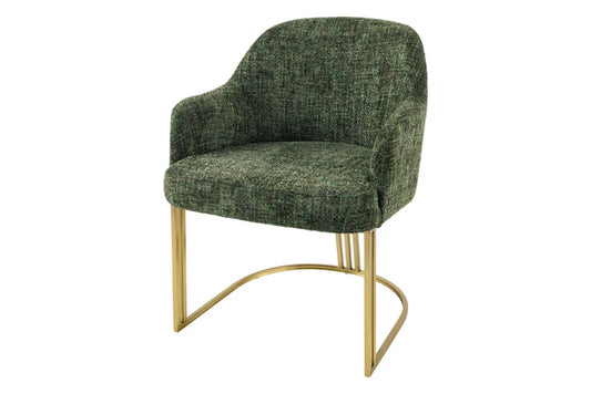 Set 2 scaune cu brate tapitat cu Chenille Verde inchis si picioare din Metal Auriu periat H81xL60xA63cm Extravagancia