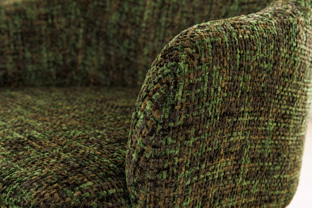 Set 2 scaune cu brate tapitat cu Chenille Verde inchis si picioare din Metal Auriu periat H81xL60xA63cm Extravagancia
