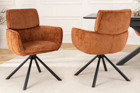 Set 2 scaune rotative cu brate tapitat cu Chenille Maro si picioare din Metal Negru H84xL61xA64cm Unique