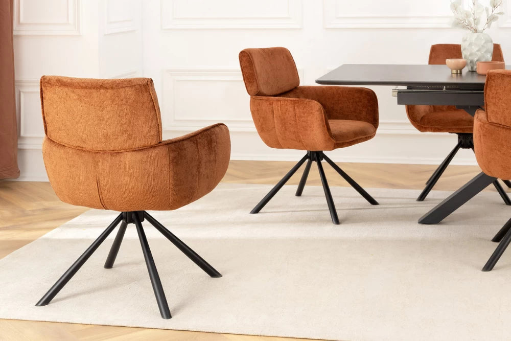 Set 2 scaune rotative cu brate tapitat cu Chenille Maro si picioare din Metal Negru H84xL61xA64cm Unique