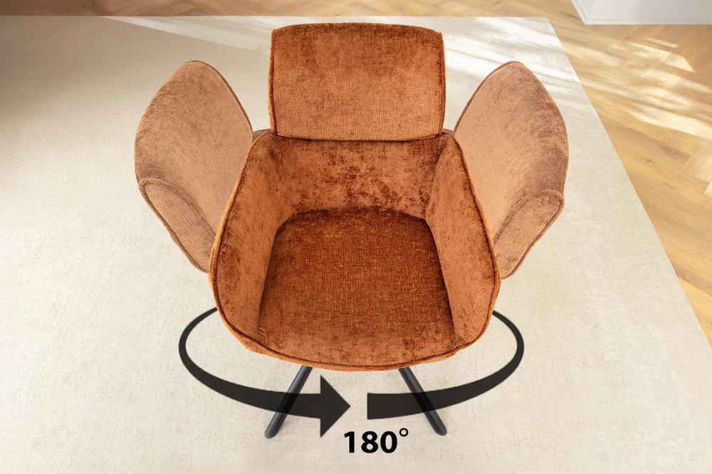 Set 2 scaune rotative cu brate tapitat cu Chenille Maro si picioare din Metal Negru H84xL61xA64cm Unique
