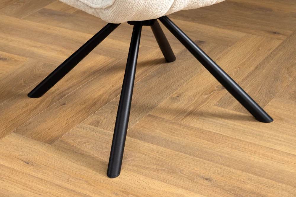 Set 2 scaune rotative cu brate tapitat cu Chenille Bej sampanie si picioare din Metal Negru H84xL61xA64cm Unique