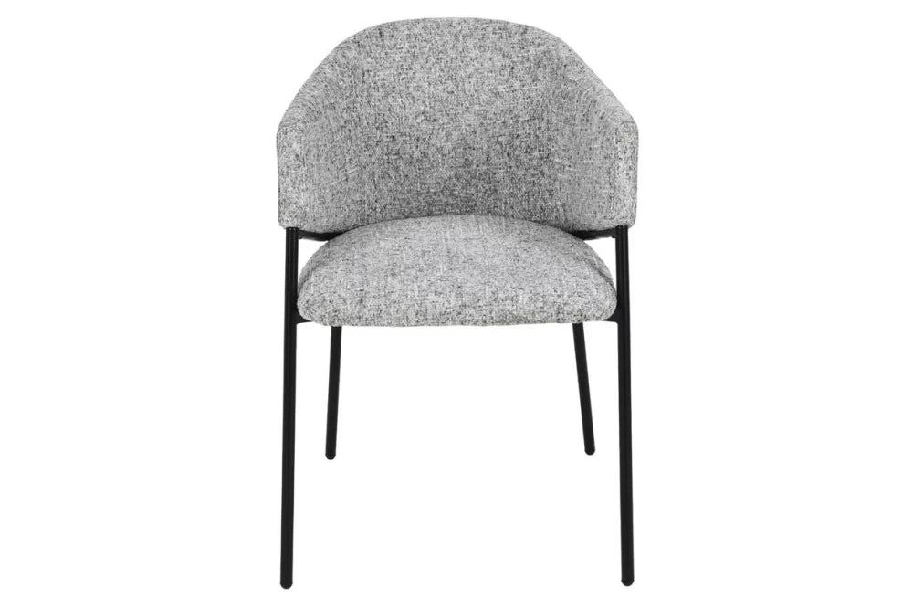Set 2 scaune cu brate tapitat cu Stofa Gri si picioare din Metal Negru H77xL52xA60cm Noblesse