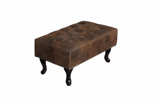 Puf din Lemn Maro inchis si Microfibra Maro H40xL80cm Chesterfield