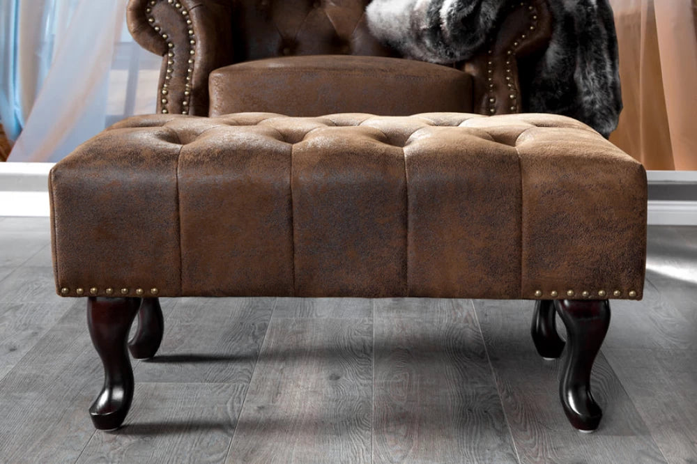 Puf din Lemn Maro inchis si Microfibra Maro H40xL80cm Chesterfield