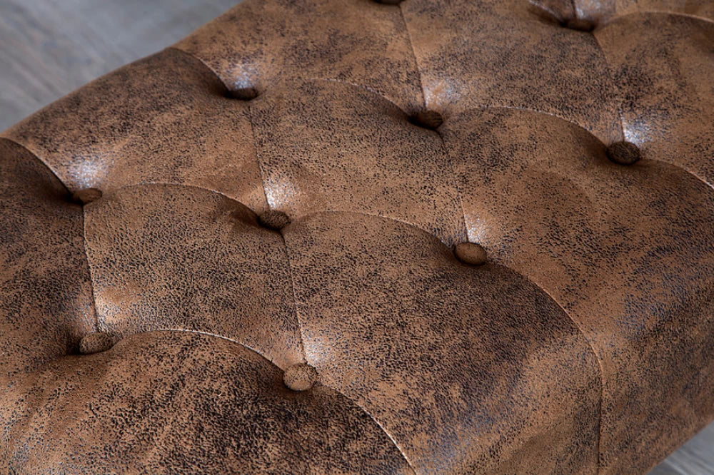 Puf din Lemn Maro inchis si Microfibra Maro H40xL80cm Chesterfield