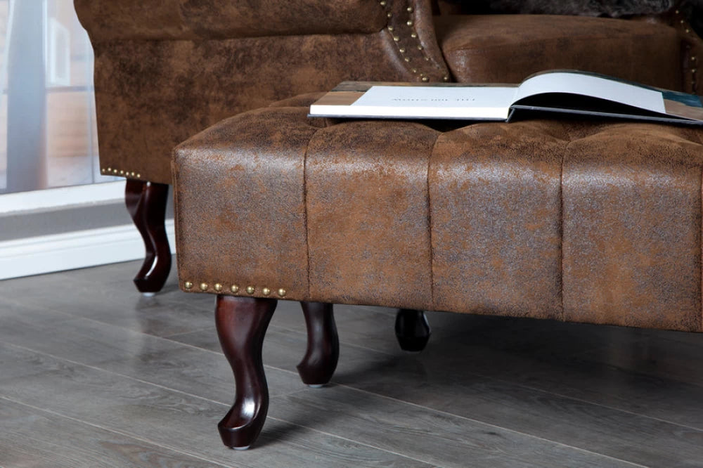 Puf din Lemn Maro inchis si Microfibra Maro H40xL80cm Chesterfield