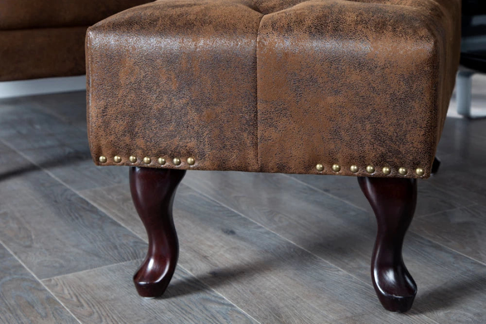 Puf din Lemn Maro inchis si Microfibra Maro H40xL80cm Chesterfield
