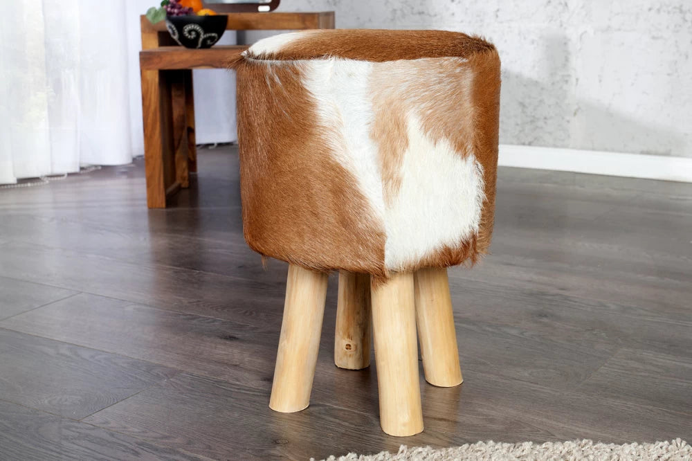 Taburet din Lemn Maro si Blanita naturala Multicolor H45xD30cm Hide