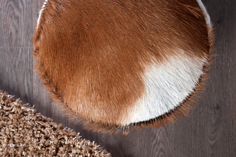 Taburet din Lemn Maro si Blanita naturala Multicolor H45xD30cm Hide