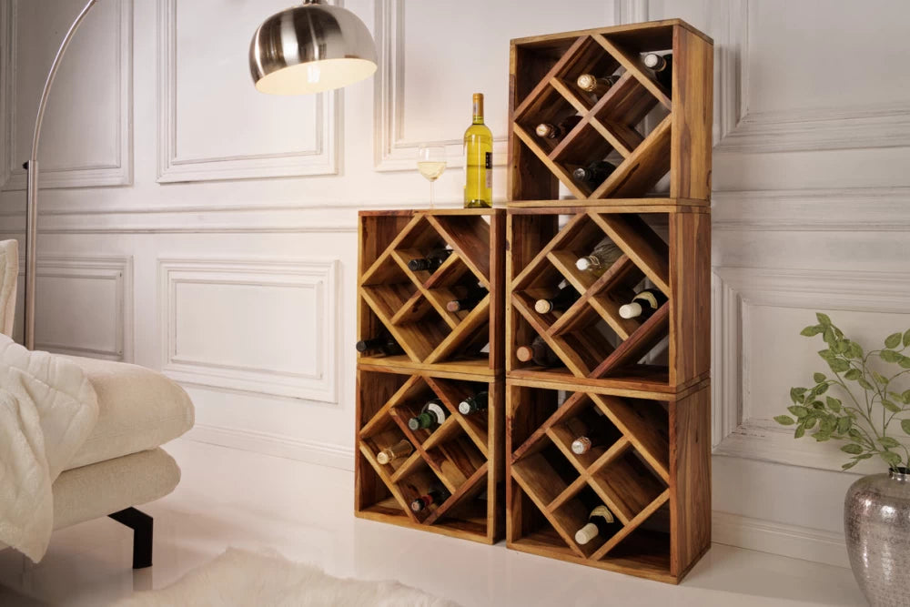 Etajera pentru sticle de vin din Lemn de sheesham Maro L40xH40cm CUBUS