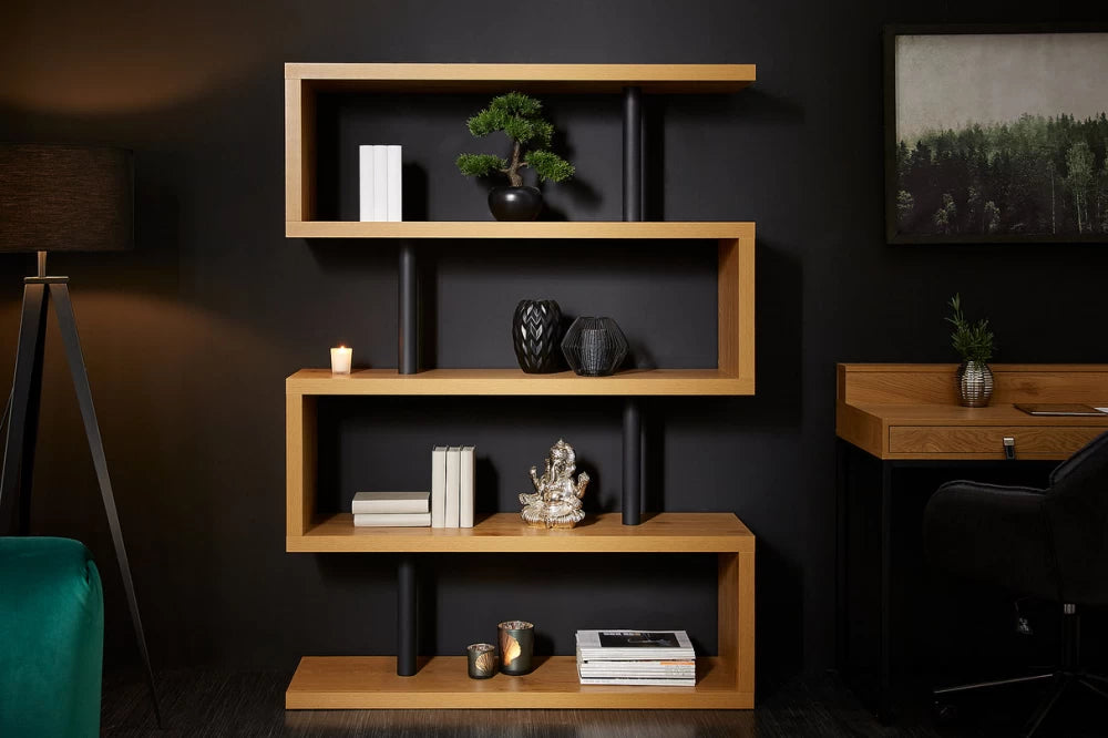 Etajera din MDF Maro si MDF/Metal Maro/Negru L120xH165cm SNAKE