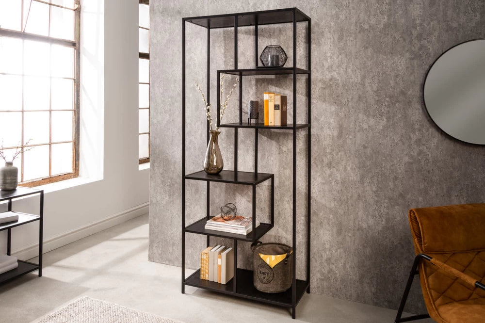 Etajera din MDF Negru si Metal Negru L77xH185cm SLIM LINE