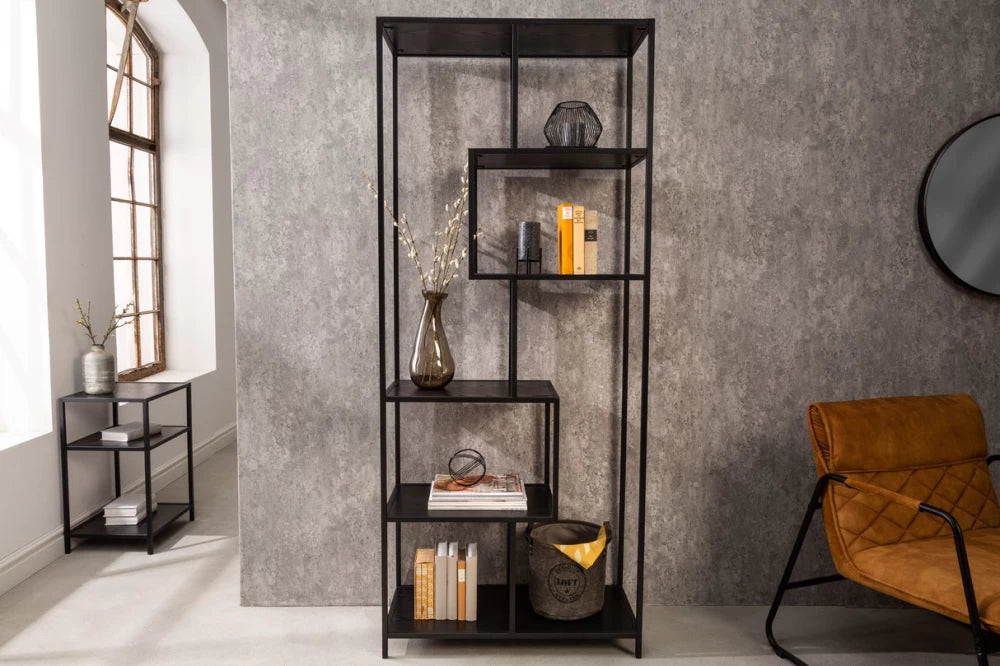 Etajera din MDF Negru si Metal Negru L77xH185cm SLIM LINE