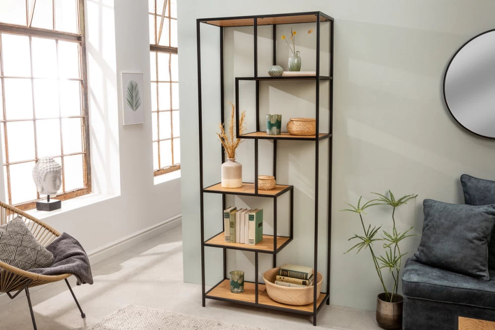 Etajera din MDF Maro si Metal Negru L77xH185cm SLIM LINE