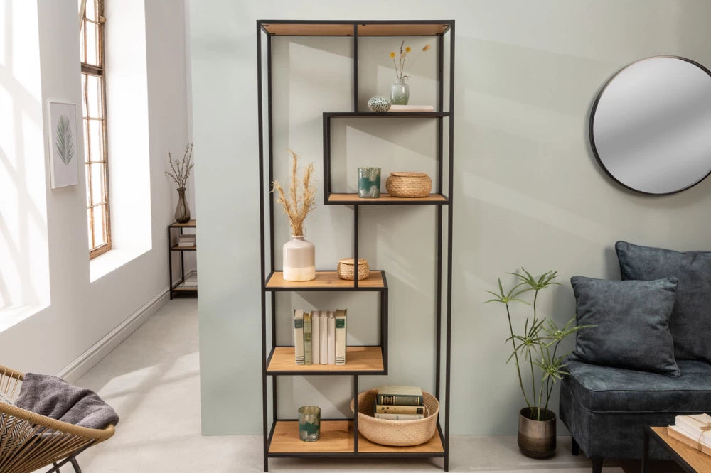 Etajera din MDF Maro si Metal Negru L77xH185cm SLIM LINE
