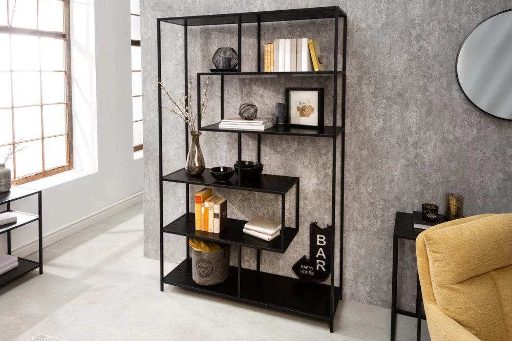 Etajera din MDF Negru si Metal Negru L114xH185cm SLIM LINE