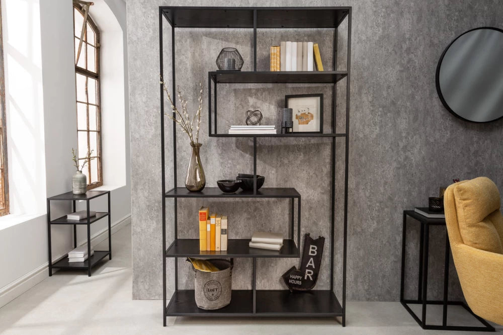 Etajera din MDF Negru si Metal Negru L114xH185cm SLIM LINE
