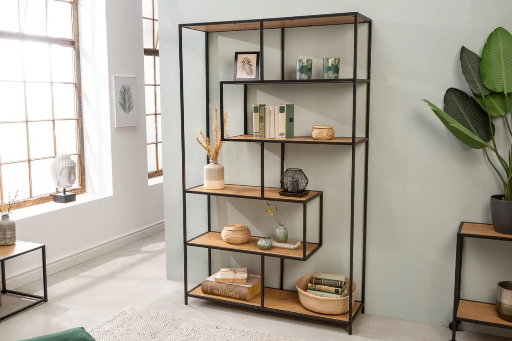 Etajera din MDF Maro si Metal Negru L114xH185cm SLIM LINE