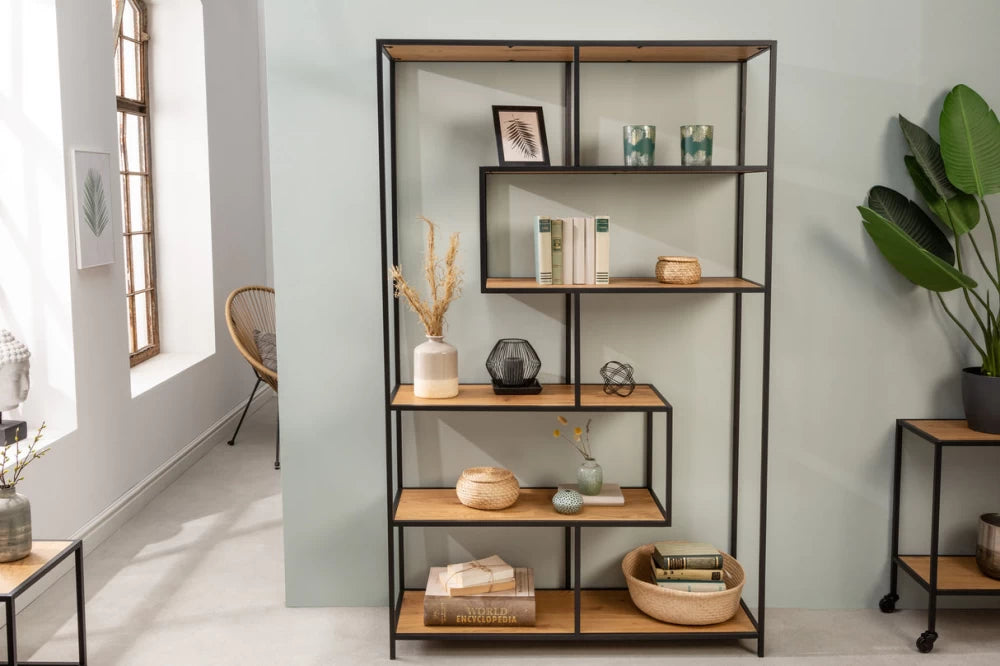 Etajera din MDF Maro si Metal Negru L114xH185cm SLIM LINE